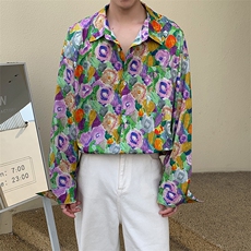 春装新款现货长袖衬衣男潮衬衫休闲上衣油画风225-2-CS702-P40，男装衬衫，星座225-2