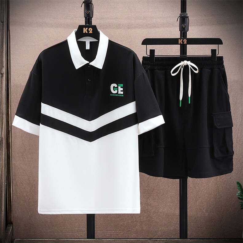 挂拍夏季短袖短裤两件套男潮情侣半袖POLO衫休闲T恤套装6628-P60,男装T恤,电商A441