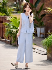 现货重工艺套装2026年夏季新款女装时尚气质无袖马甲阔腿裤两件套，女装套装/套裙，韩美纤衣