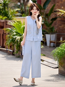 现货重工艺套装2026年夏季新款女装时尚气质无袖马甲阔腿裤两件套图片
