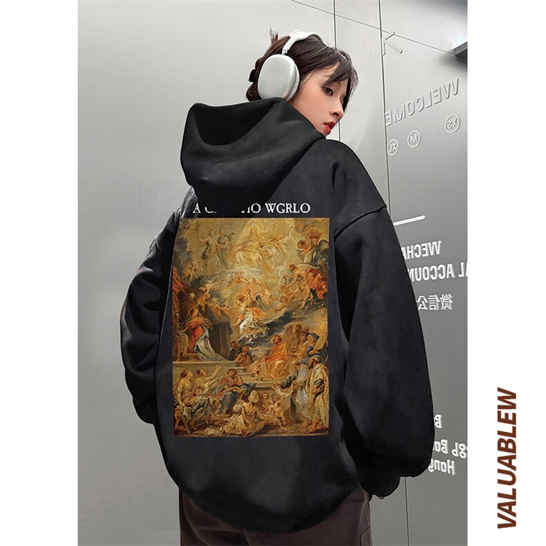 ！麂皮绒连帽卫衣直播品质重磅400克圣母印花JL7061-P45控78,男装卫衣,星座508（原C305）