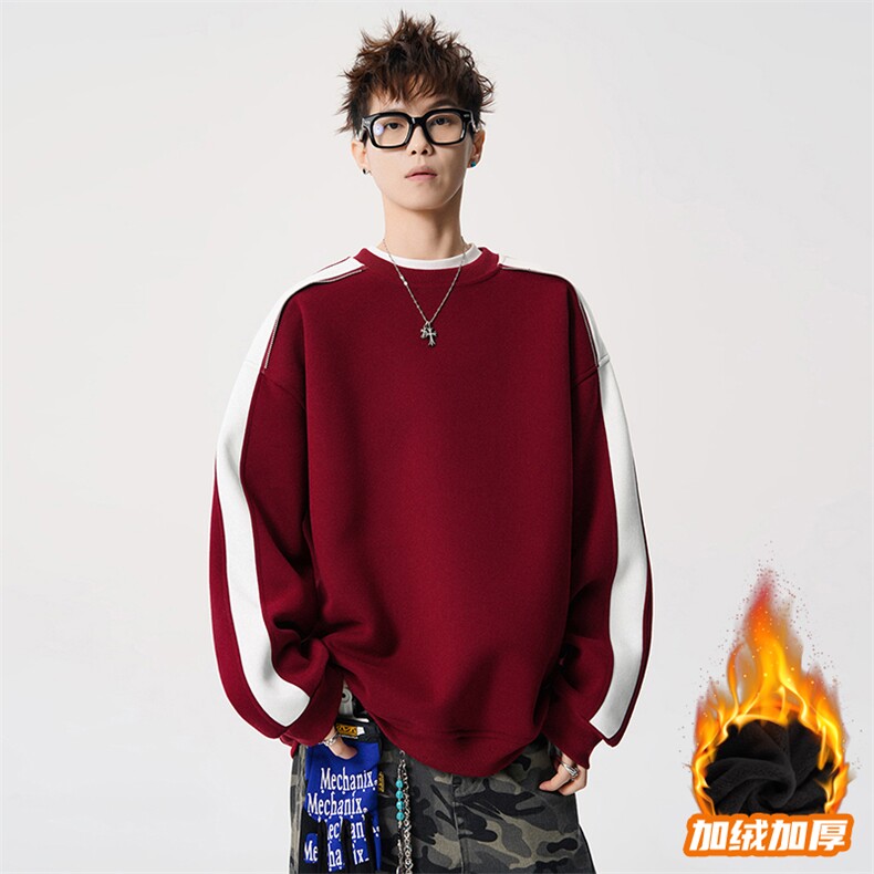 得物二开拼接加绒卫衣男圆领冬季潮套头外套A266-WY60-P35加绒45，女装短外套，电商A266