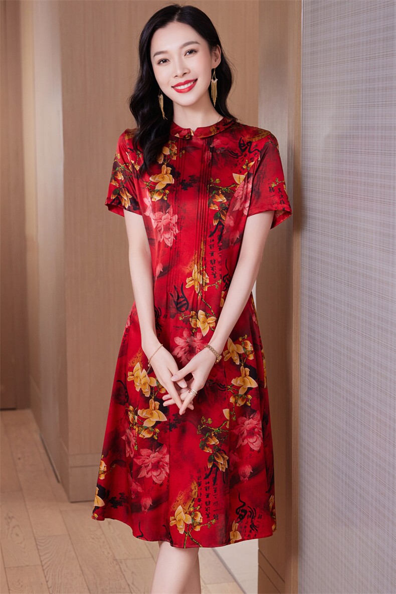 新式改良旗袍喜婆婆时尚妈妈婚宴礼服高级感花罗香云纱真丝连衣裙,女装连衣裙,阿舍尔精品