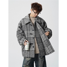 羊毛呢子加棉加厚棉衣宽松格子设计感翻领棉服A170-N62-P158，男装棉衣，电商A170