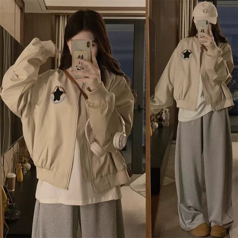 2025秋季新款韩版星星字母刺绣宽松立领棒球服时尚短款休闲外套女,女装短外套,星座506A