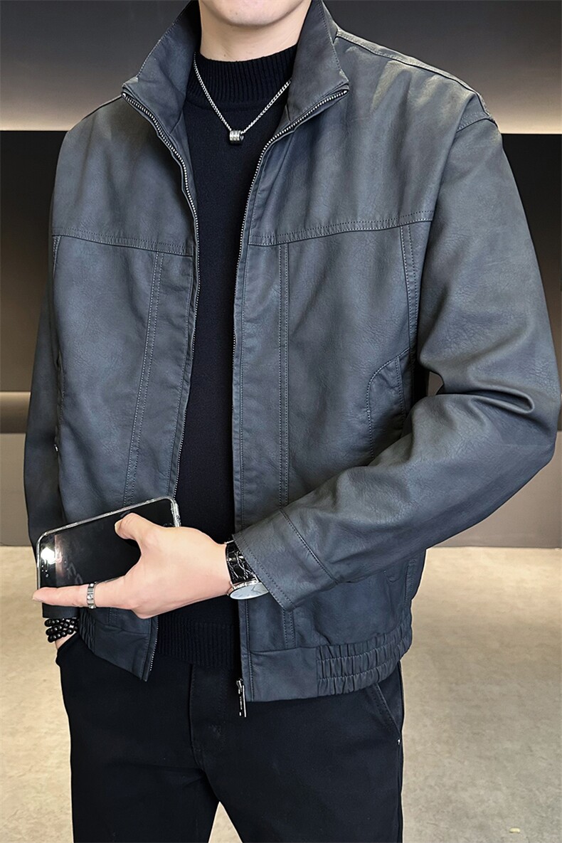 PU皮衣男2025秋款时尚纯色皮夹克外套男上衣休闲B317/5821/P135,男装皮衣,电商B317