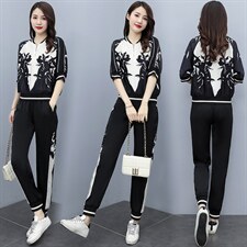 大量现货2023新款时尚印花拼接醋酸撞色修身显瘦气质套装，女装套装/套裙，奕薇雅
