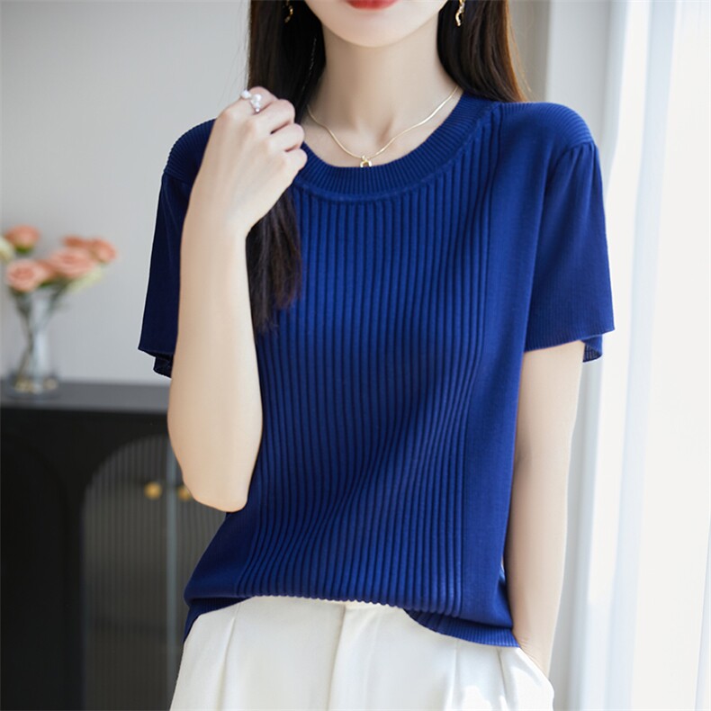 设计感小众正肩短袖女t恤夏季新修身短款灰色上衣服,女装T恤,广悦羊绒