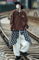 2023港风春秋卫衣男外套港风复古oversize长袖新款POLO衫W1817，男装Polo衫，星座310B-1