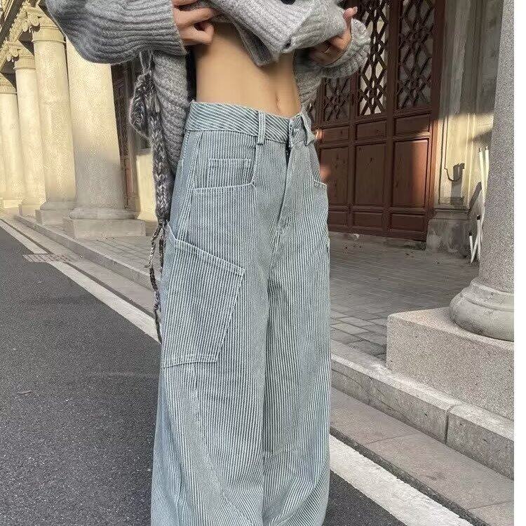 美式复古弯刀牛仔裤女新款高街设计感宽松休闲显瘦阔腿拖地裤,女装牛仔裤,星座506A