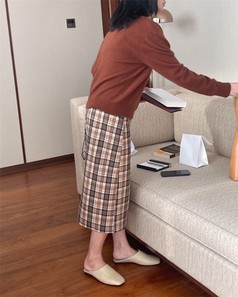 〖现货〗秋冬新款格子半身裙秋冬中长款日系复古高腰a字裙，女装半身裙，炽元素