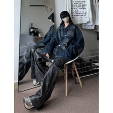 网图美式牛仔外套男痞帅炸街潮牌废土风夹克潮牌上衣JK198-P70，男装工装外套，星座1001-1