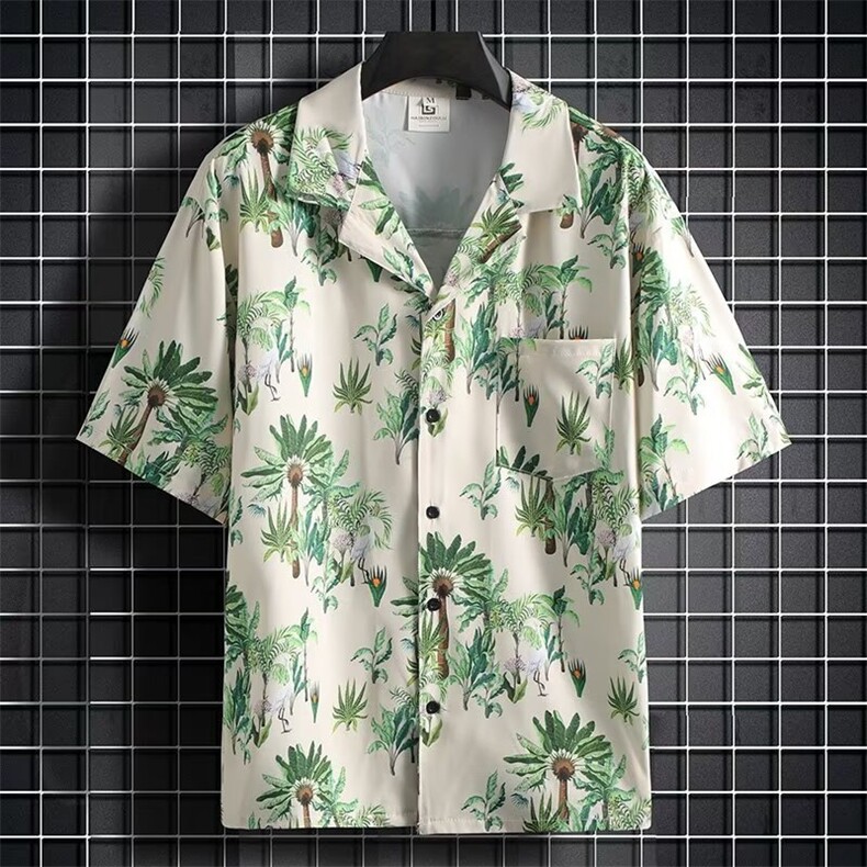 潮牌夏季莫吉托系列花衬衫新中式风抗皱元素男士衬衫,男装衬衫,星座1013