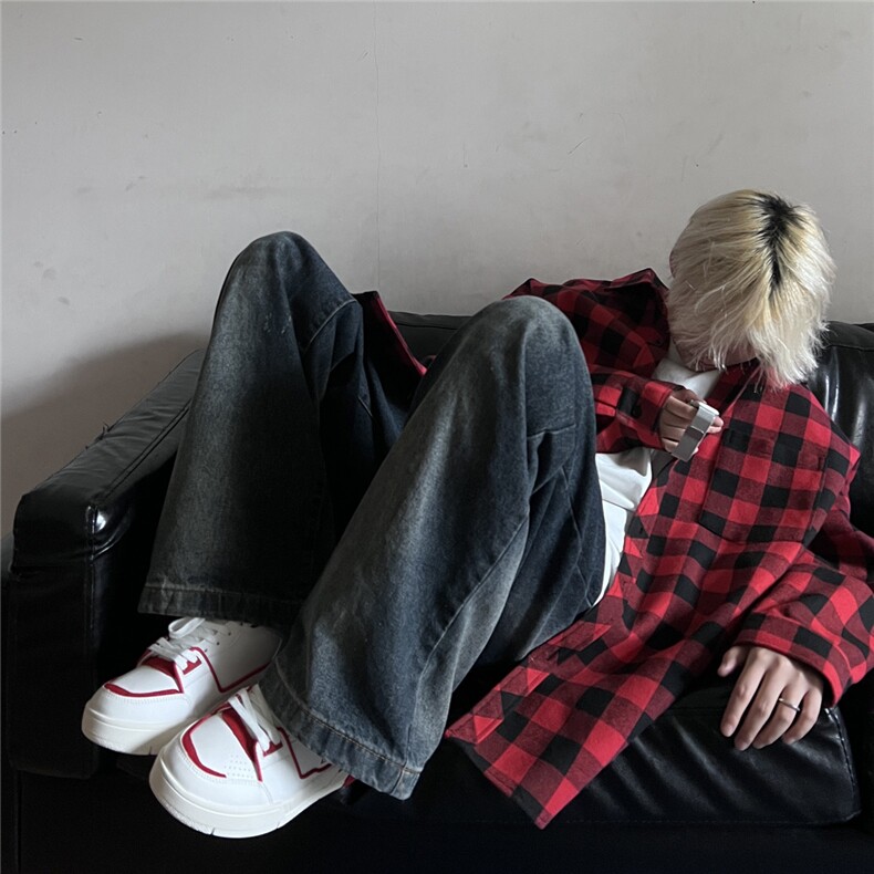 慵懒风潮流休闲宽松百搭情侣格子衬衫C2162-P32【特价】,男装衬衫,电商A007
