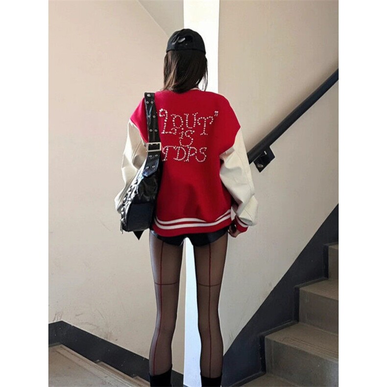 【现货】DW1013-P95美式街头撞色珍珠宽松百搭棒球服夹克外套女潮,男装夹克,星座603-2