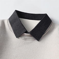 秋冬季男士假两件针织百搭衬衫领外套男毛衣内搭T恤9072加绒-P42，男装衬衫，星座1706
