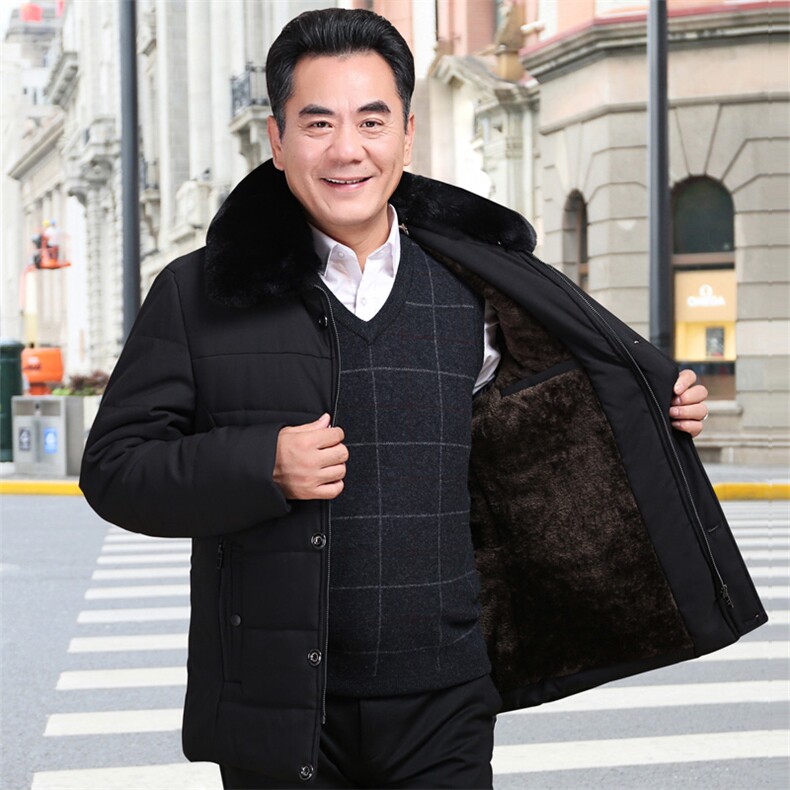 8803/P130 中老年棉衣男爸爸冬装保暖棉袄加绒加厚老年棉服外套图片