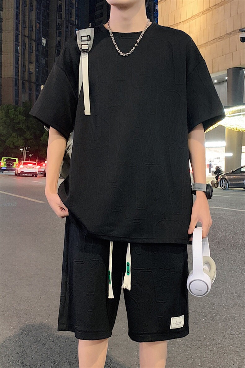 ！2025夏季新款男士提花短袖套装TZH259（TT246+DK259）特P50,男装T恤,电商B220