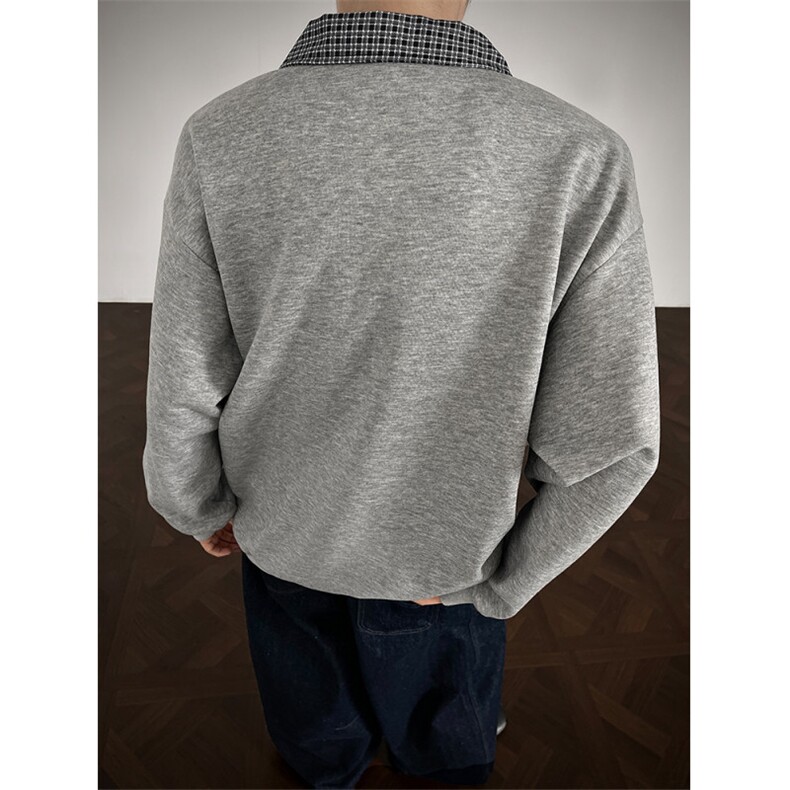 WY10153-特P48控88小众撞色面料拼接格子假两件大码男宽松卫衣,男装卫衣,电商A059