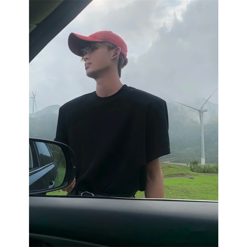 纯色垫肩短袖小领口纯棉光板五分袖T恤衫1213-T2430-特P23网图,男装T恤,星座1213