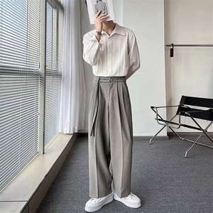 百搭白色长袖衬衫男春秋季潮流宽松大码休闲衬衣翻领外套慵懒流行图片