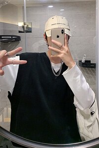 港风休闲无袖针织衫男韩版潮流2023秋季新款背心A161-2-MJ01-P40图片