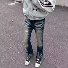 美式复古水洗做旧男女猫须破洞微喇弹力牛仔裤SL6670P45，男装牛仔裤，星座1112-1