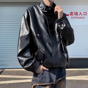 秋冬日系复古黑色皮衣外套男女潮牌pu皮美式机车服夹克图片