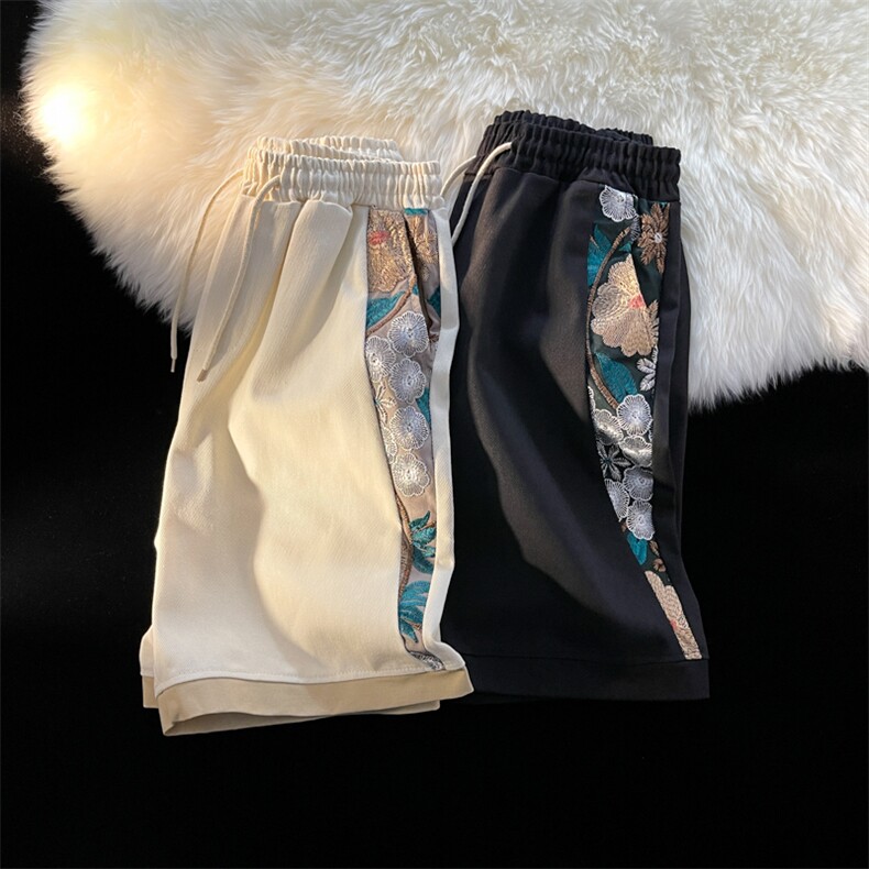 1港风大码M-5XL日系刺绣民族风潮五分裤短裤男DK7791P45控59，男装牛仔裤，星座226-2