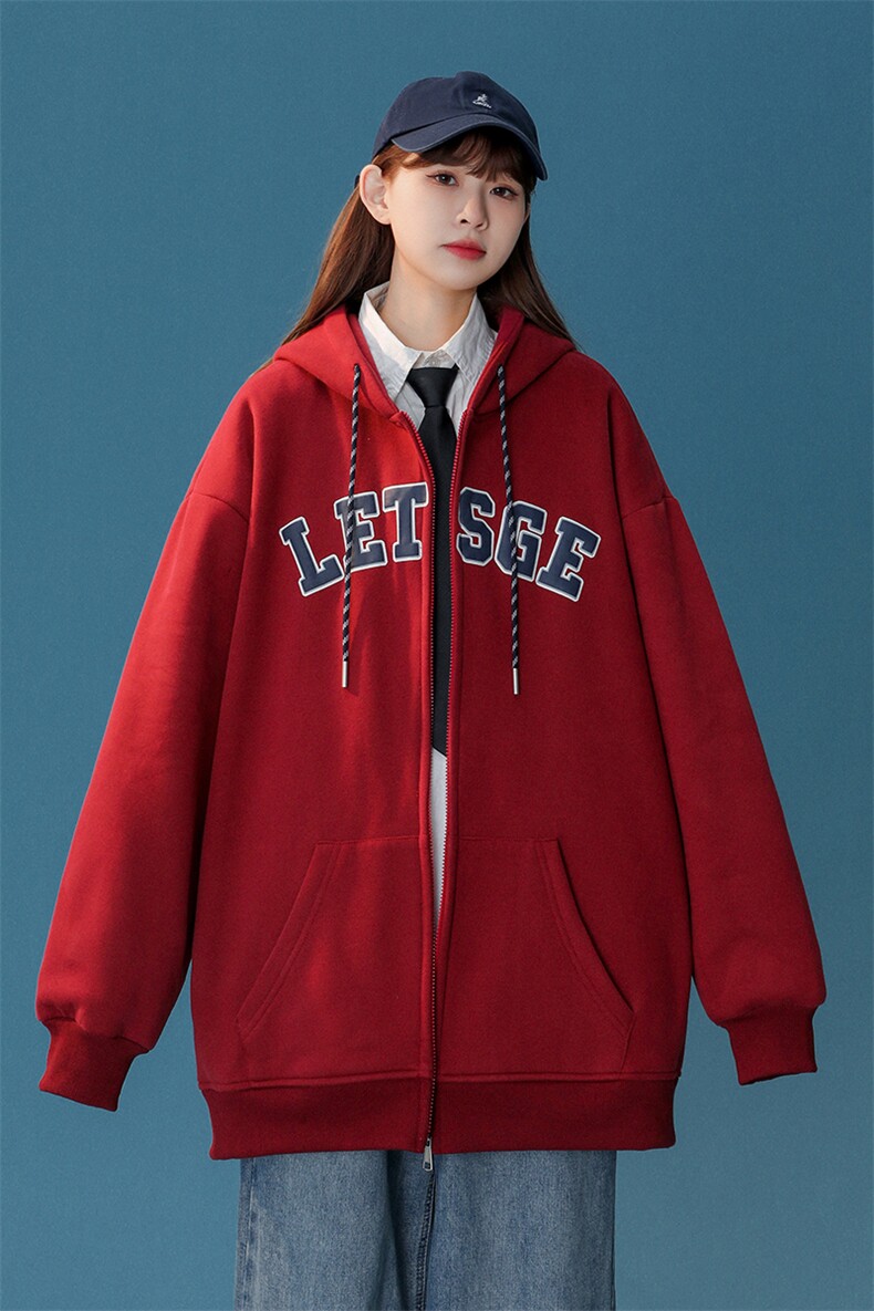 主推中性风泡沫印开衫连帽情侣卫衣重磅加绒外套男女G1026P78,女装短外套,电商A339