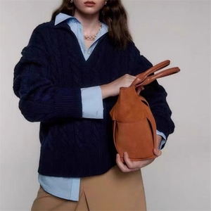 时尚麻花polo领女士羊毛衫羊毛宽松显瘦温暖舒适图片
