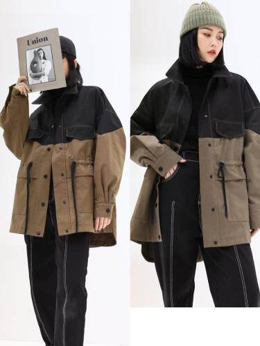 拼接撞色风衣,女装风衣,with E Q