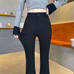黑色西装喇叭裤女秋冬2025新款高腰垂感显瘦修身休闲微喇裤图片