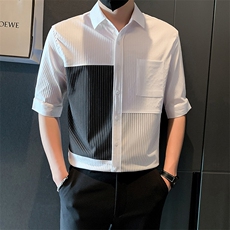 2025新款夏季短袖衬衫男潮牌发型师男装条纹衬衣A313-1-W520-P58，男装T恤，电商A313-1