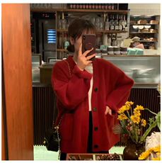 长袖针织开衫女宽松百搭纯色羊毛休闲外套上衣，女装羊毛衫，恒恩羊绒