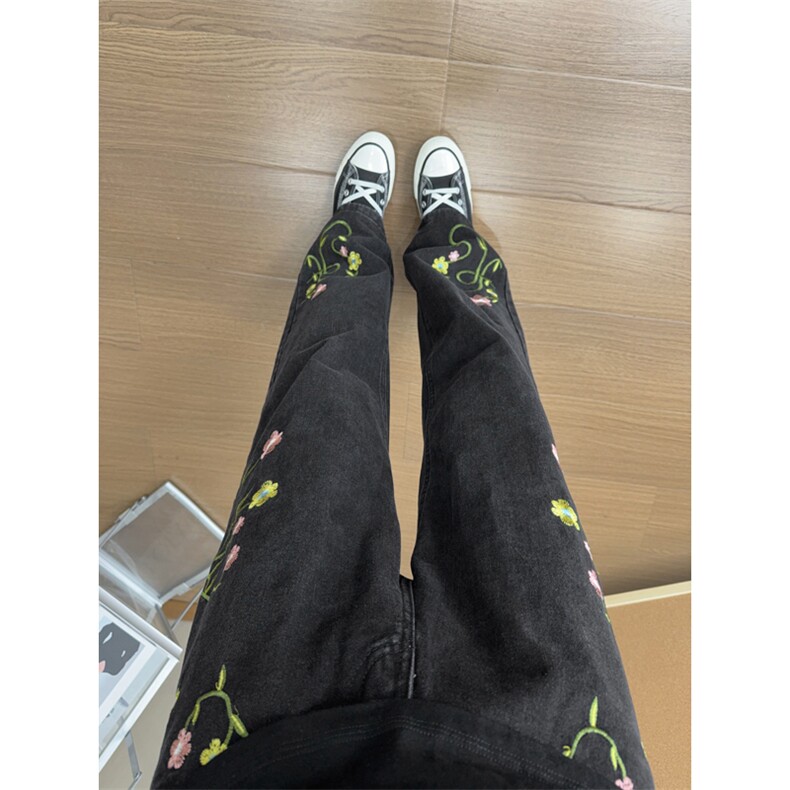 B221 美式ins高街暗黑绣花宽松直筒牛仔裤LK25581-特P45控78图片