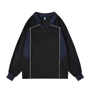 W509-P50 复古潮牌拼色POLO领卫衣春季宽松情侣百搭休闲套头上衣图片