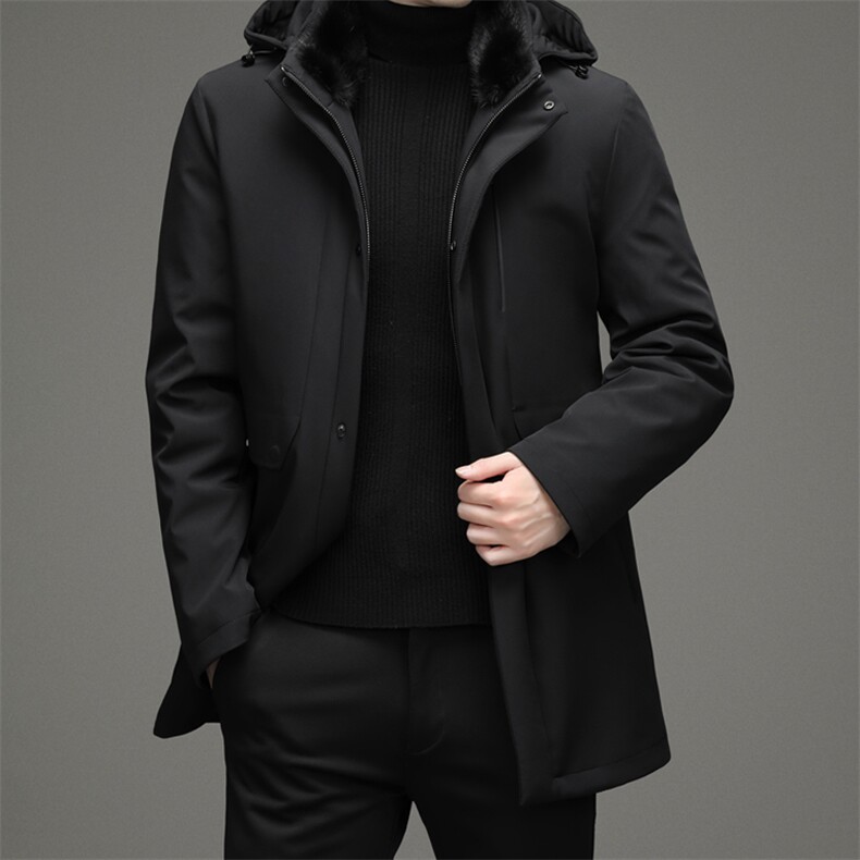 冬季新款男士可脱卸内胆水貂毛领连帽羽绒服中年保暖加厚连帽外套，男装羽绒服，电商B212（原钱塘6029）