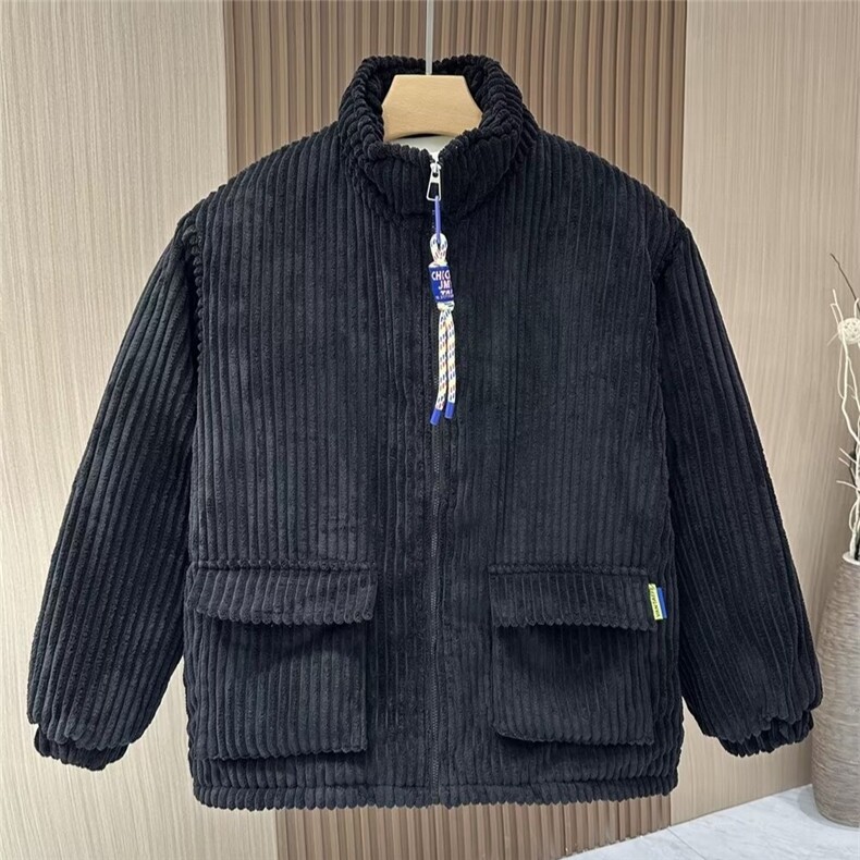 潮流时尚高级感翻领纯色灯芯绒棉服青少年简约休闲情侣外套男,男装棉衣,星座1013