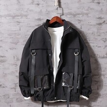 工装夹克男潮牌帅气口袋带皮无帽飘带棒球服嘻哈宽松情侣外套JK66,男装夹克,星座1804