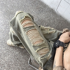 美式高街破洞牛仔裤男潮牌个性显高休闲裤G431/P45，男装牛仔裤，电商D202-1