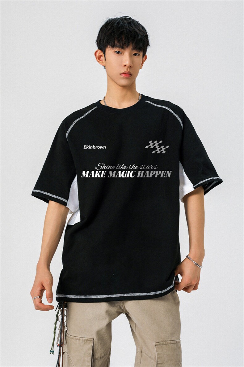 袖子内侧拼网眼透气设计印花大码M-5XL短袖T恤男DX78023P50控78,男装T恤,星座226-2