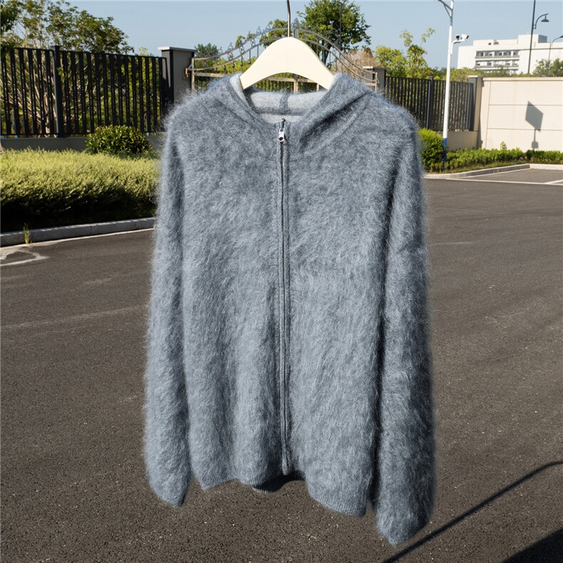 空气层！拉绒蓬松~拉链100纯羊绒外套2025秋冬连帽女宽松针织开衫，女装羊绒衫，诚赞羊绒