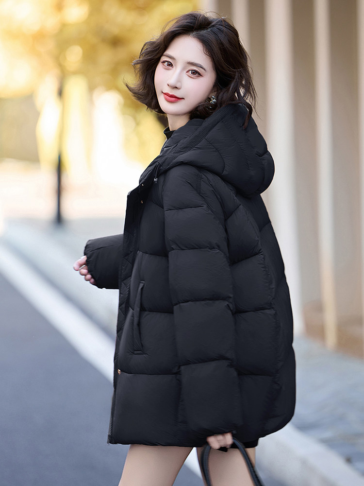 90%白鸭绒羽绒服女短款冬季小个子2024年新款泡芙加厚连帽外套,女装羽绒服,美沁