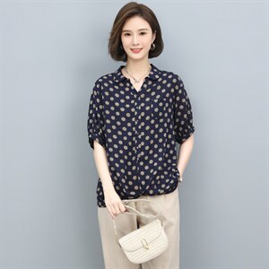 短袖衬衫女套头2022夏装新款韩版气质波点时尚宽松显瘦衬衣,女装衬衫,奕阳依阁
