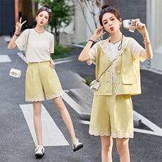 牛仔短裤套装女2025夏新款韩系高级感休闲洋气时尚减龄穿搭一整套，女装套装/套裙，关键词
