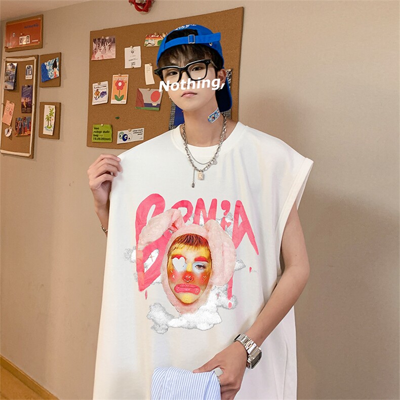 直播品质 重磅纯棉 220克美式印花宽松背心男女无袖t恤潮BX500P25图片