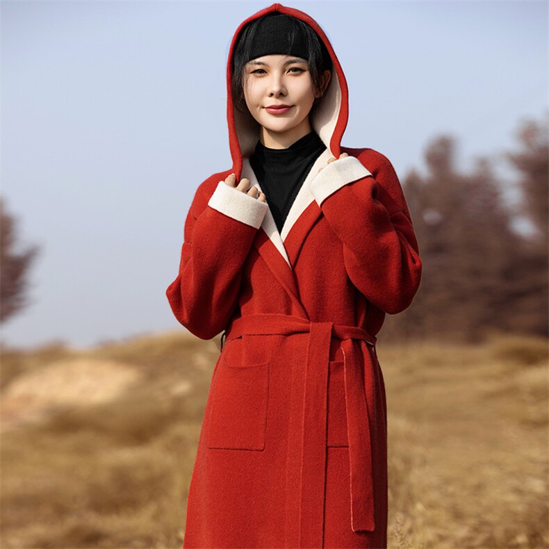 优雅气质秋冬女士羊毛空气层大衣简约时尚保暖外套,女装羊毛衫,悦玛羊绒