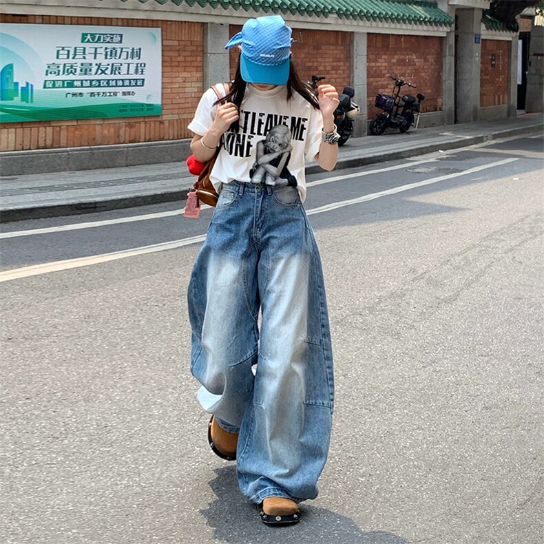 2025夏季新款美式复古水洗宽松直筒牛仔裤女百搭垂感阔腿裤子,男装牛仔裤,星座1210-1