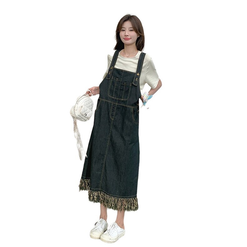 流苏牛仔背带裙套装女夏连衣裙学院风超好看减龄小清新酷盐系炸街,女装套装/套裙,新思路